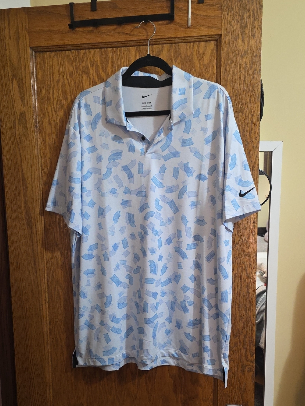 Nike Men’s Dri-FIT Short Sleeve Polo — White with Blue Brushprint